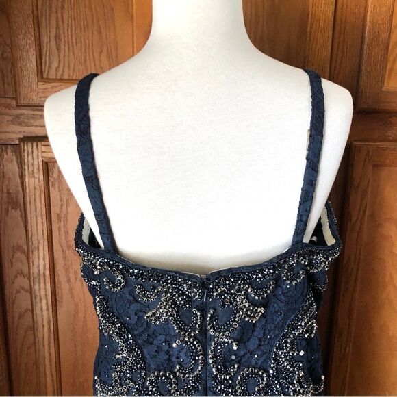 Vintage RINA Di MONTELLA Navy Blue Beaded Gala Wedding Maxi Dress Gown - 16 - Picture 7 of 16